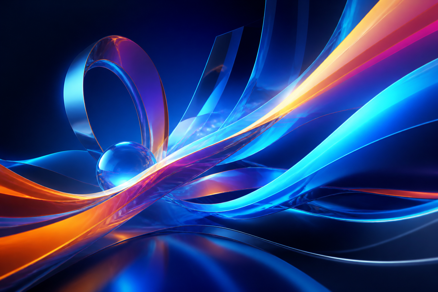 Composizione astratta di motion design con onde di luce blu ed arancione